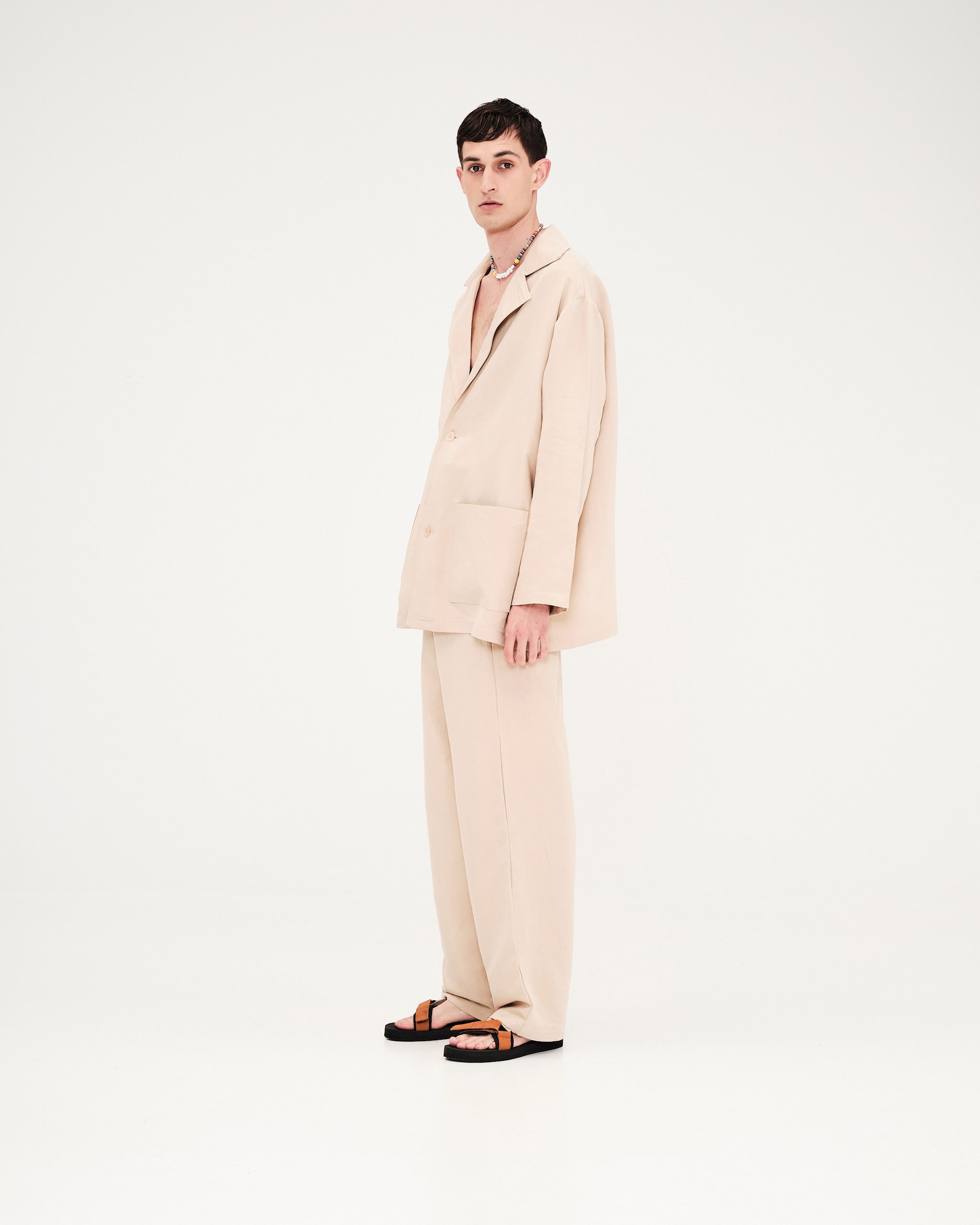 Stitched Single Breasted Blazer , Beige