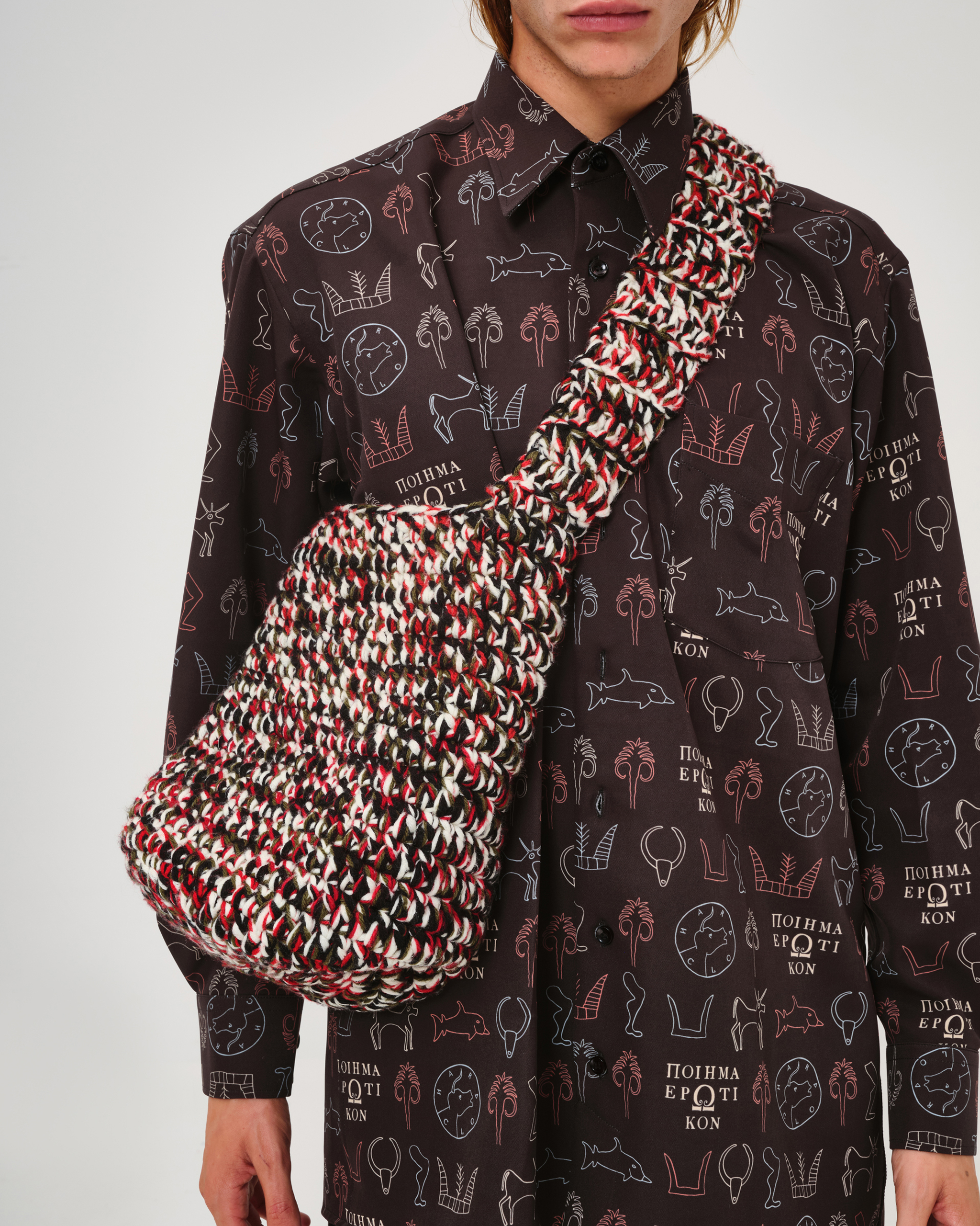 Handmade Knitted , Shoulder Bag , Brown-Red