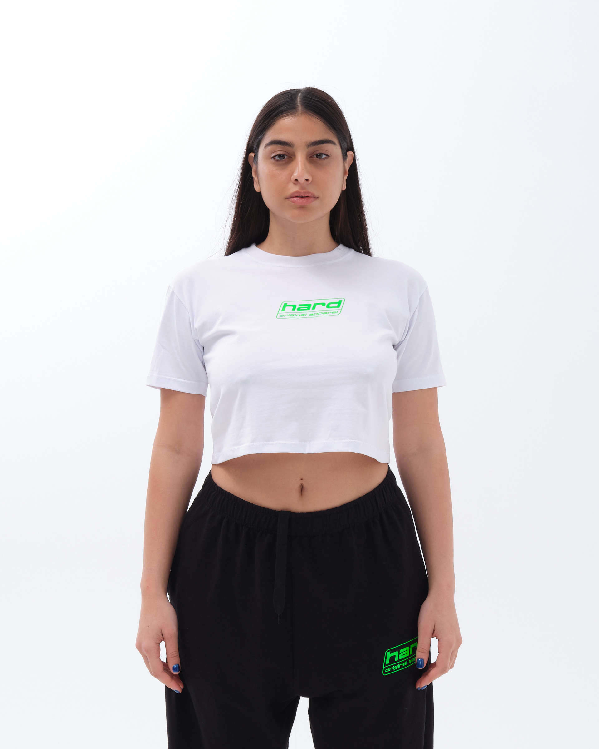 Hard New Logo , Green Neon , White T-Shirt