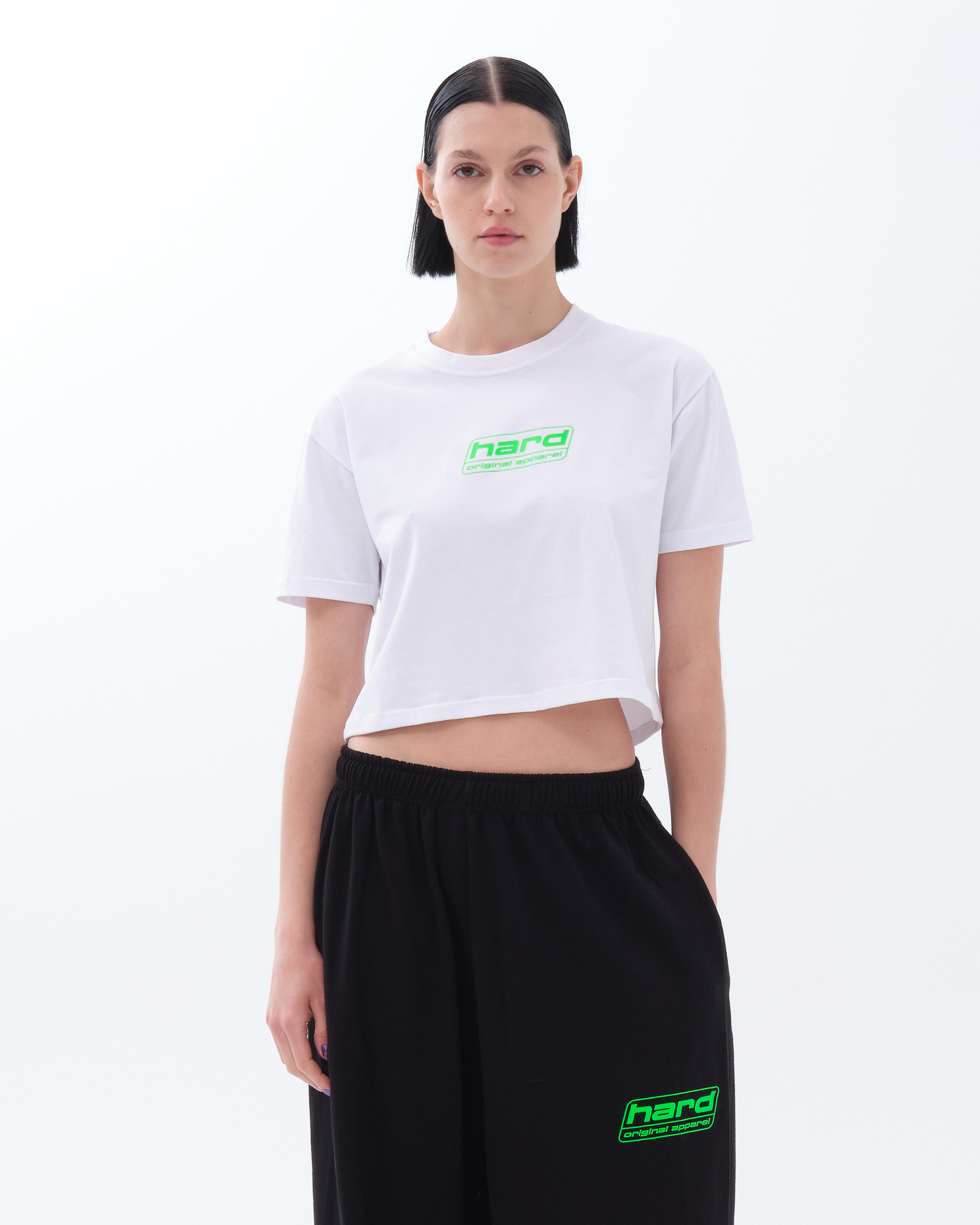 Hard New Logo , Green Neon , White T-Shirt