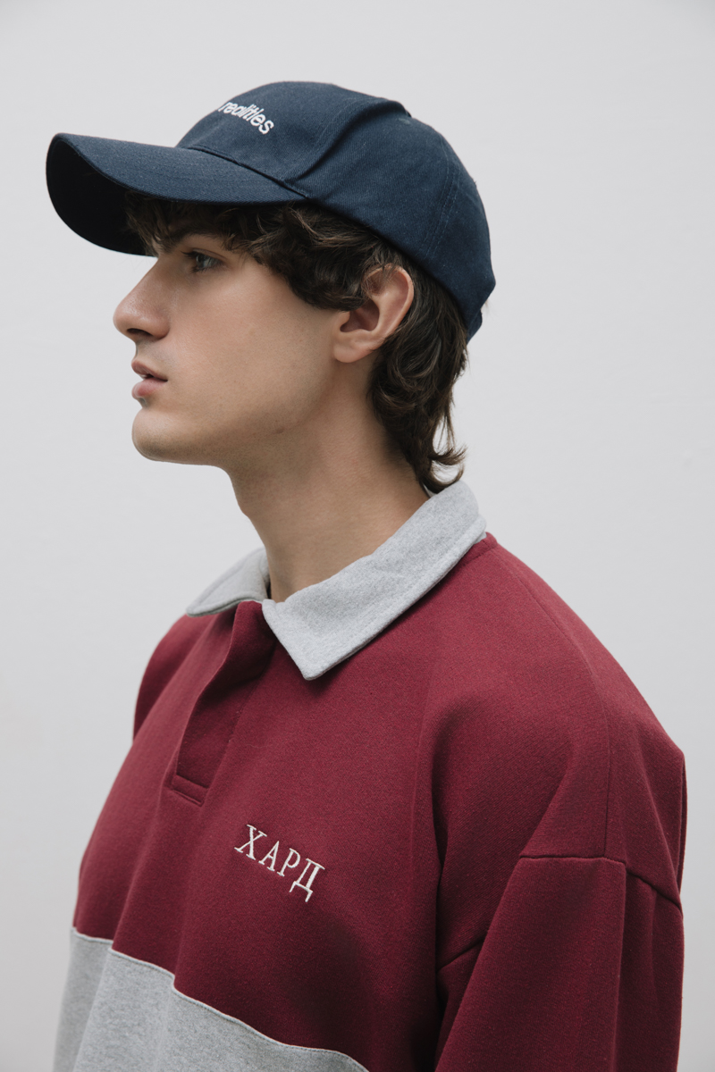 Burgundy & Grey Long Sleeve Rugby Polo Shirt