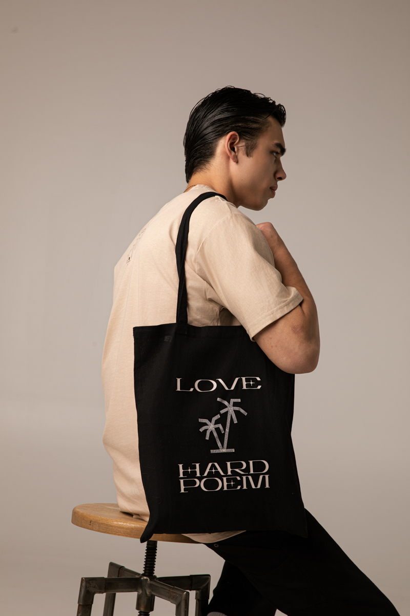 Love Hard Poem Tote Bag , Black
