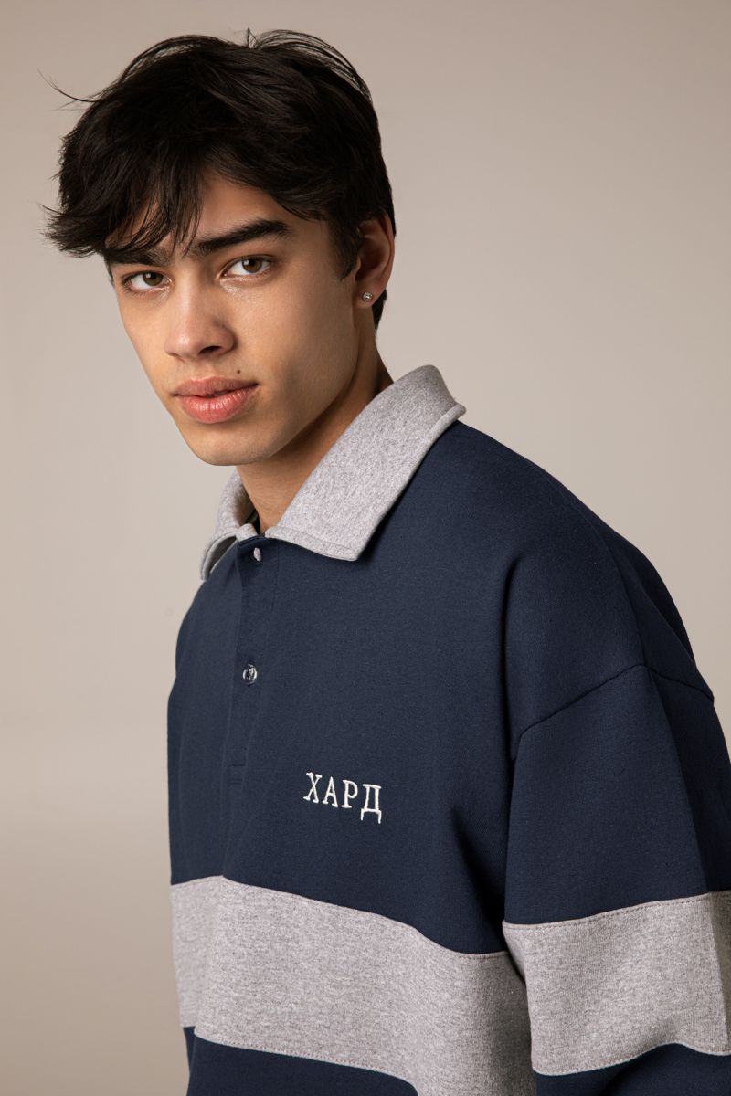 Navy Blue Long Sleeve Rugby Polo Shirt