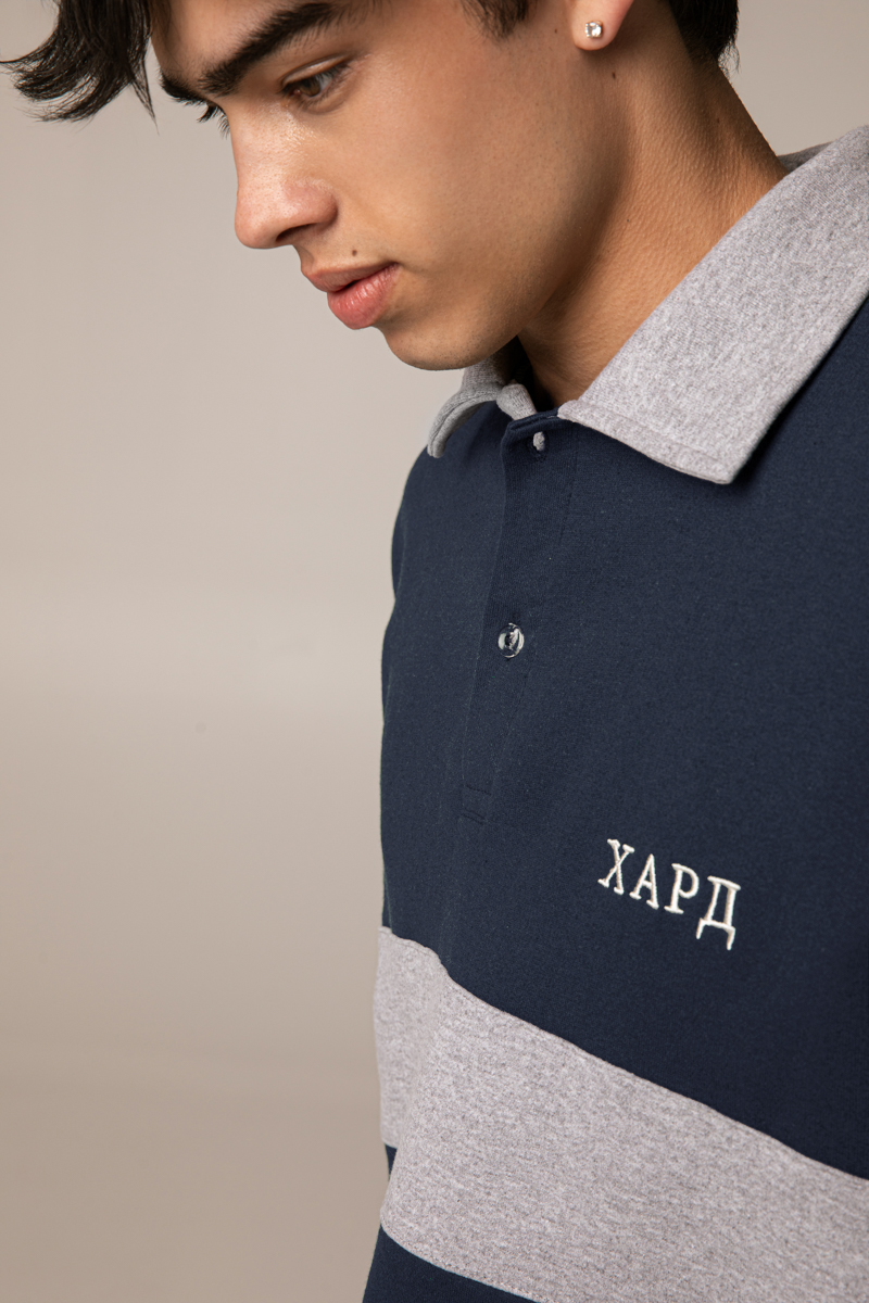 Navy Blue Long Sleeve Rugby Polo Shirt