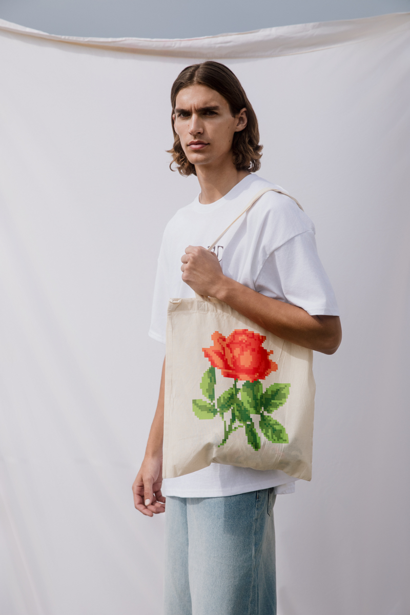 Rose Tote Bag , Beige
