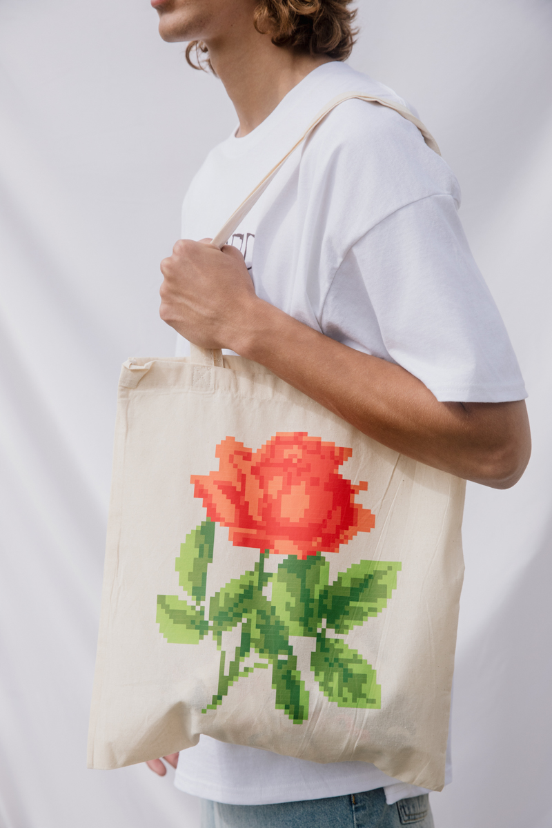 Rose Tote Bag , Beige
