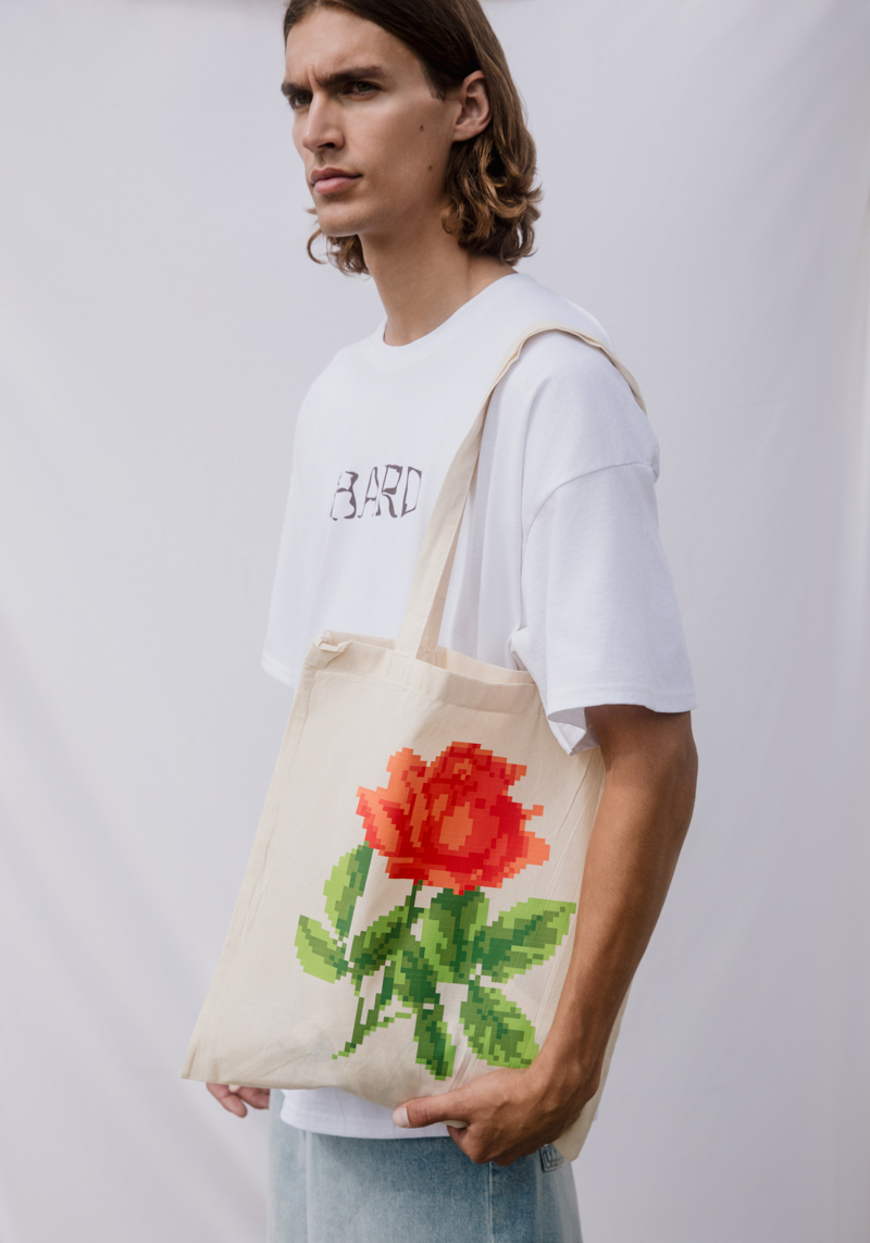 Rose Tote Bag , Beige