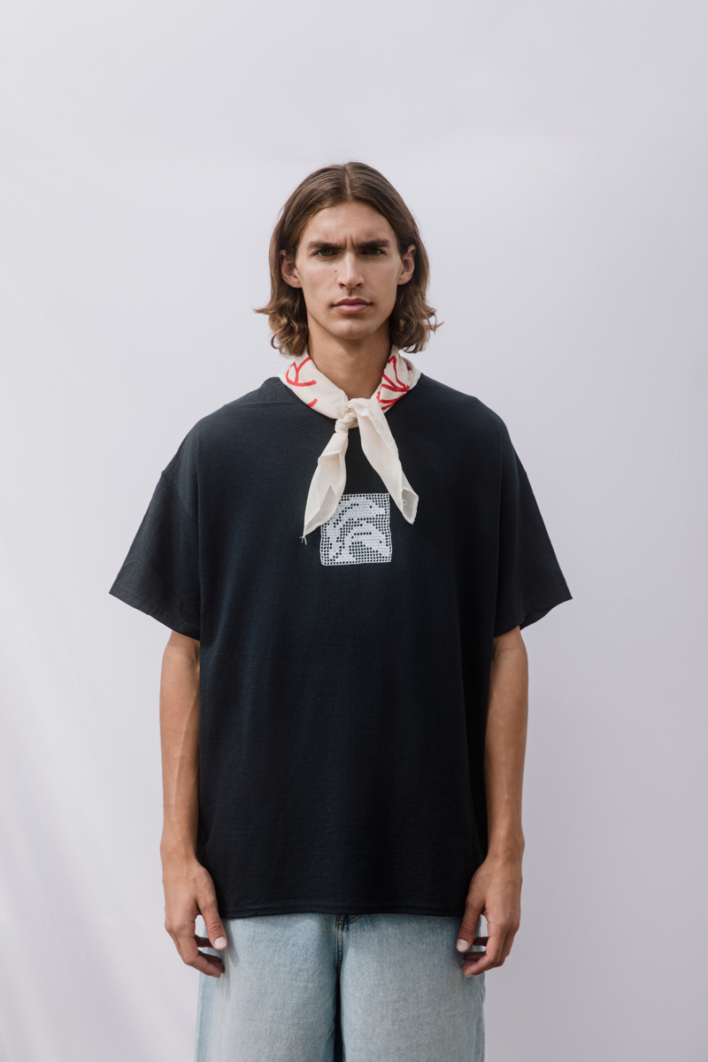 Crocheted Doilies Pattern T-Shirt , Black
