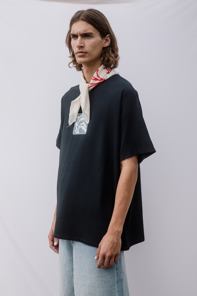 Crocheted Doilies Pattern T-Shirt , Black