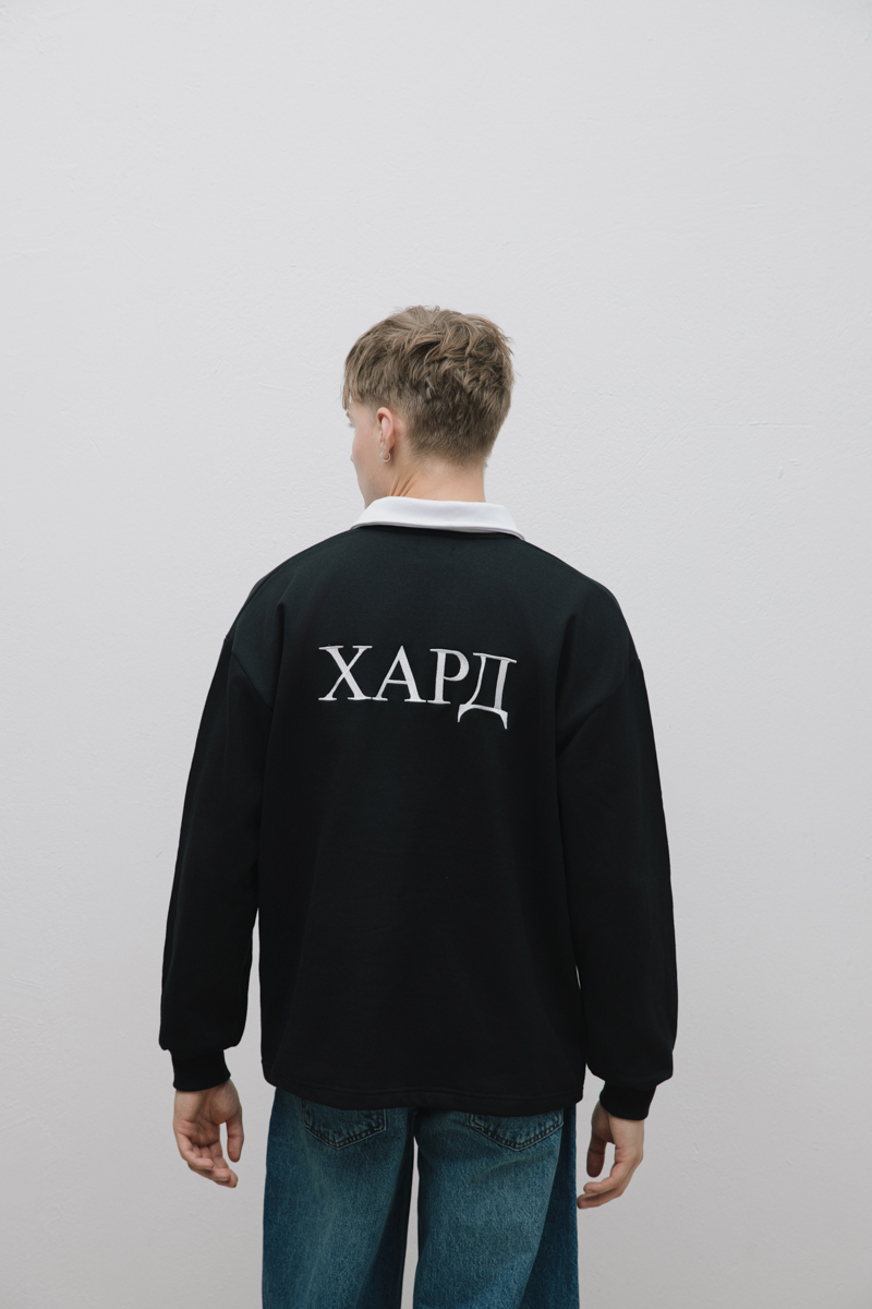Black Long Sleeve Rugby Polo Shirt