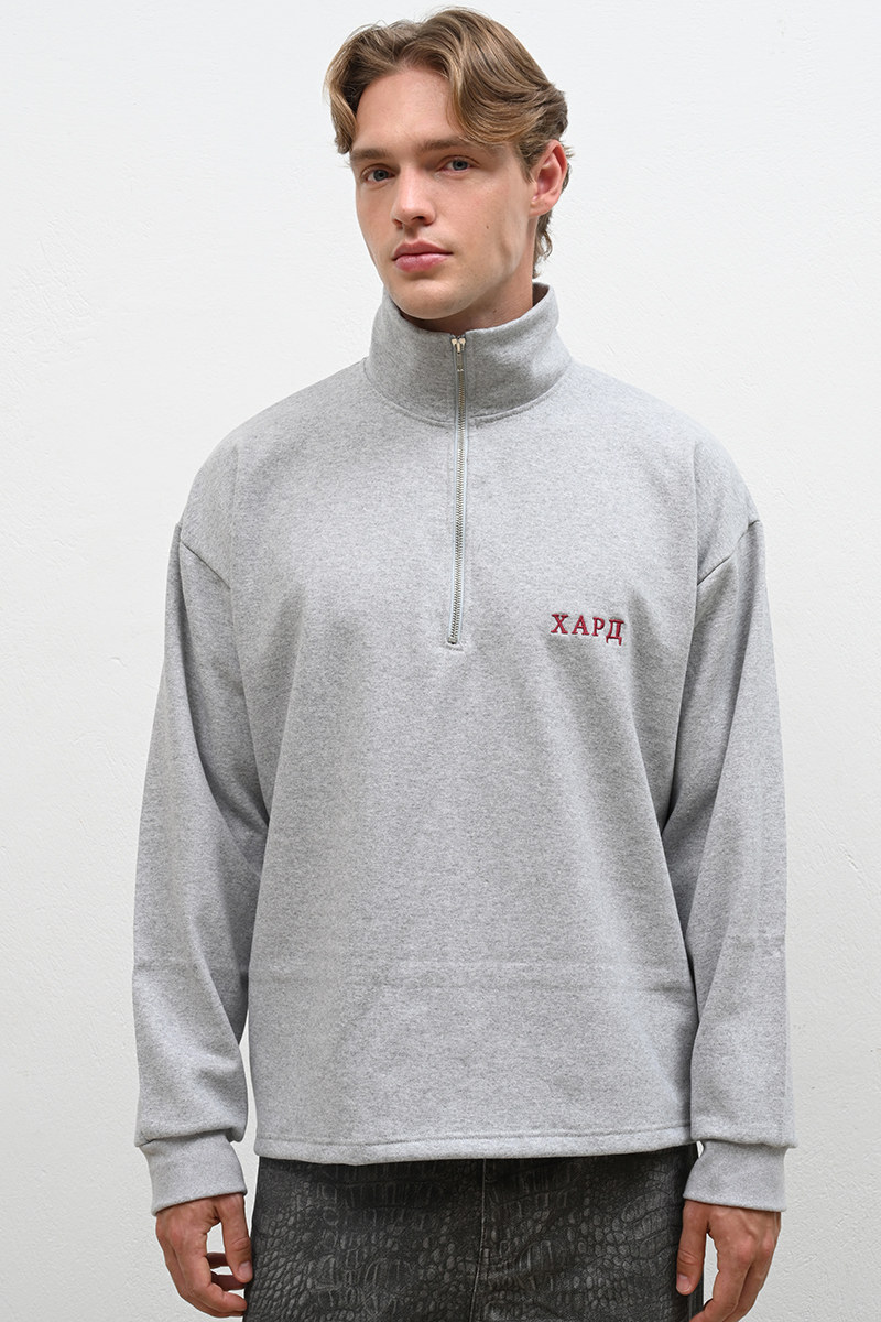 The Hard Classic Zip Neck Sweatshirt , Grey