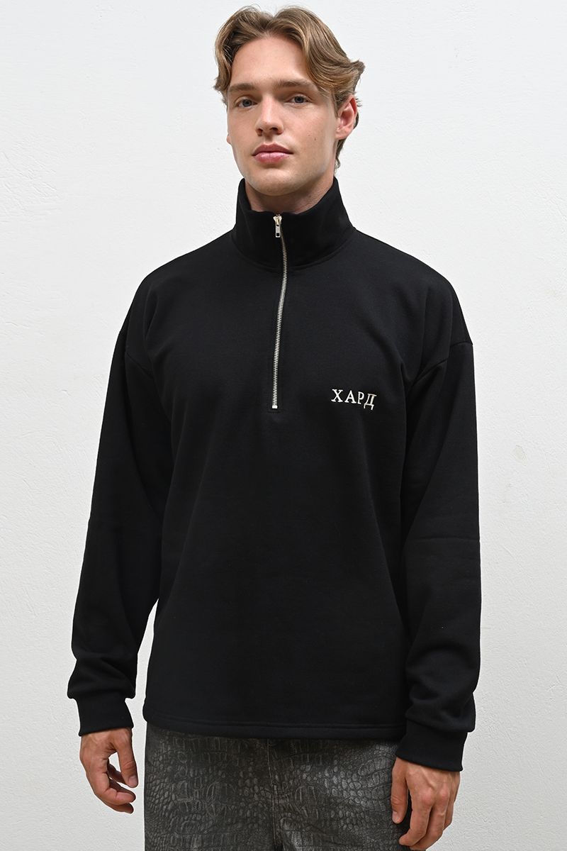 The Hard Classic Zip Neck Sweatshirt , Black